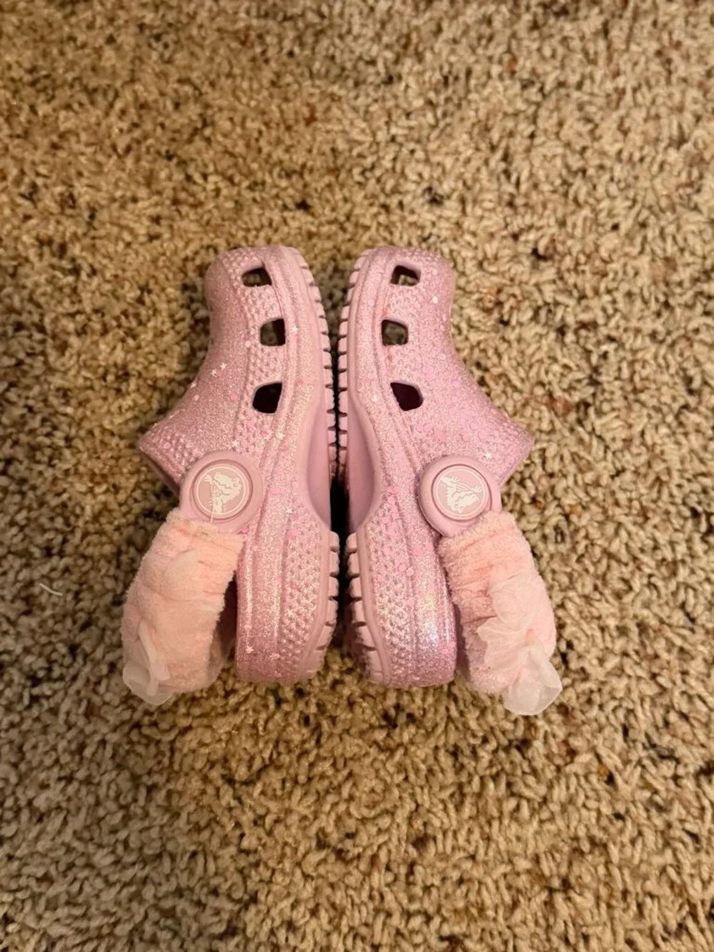 Crocs Classic Ballerina Clog 4C Pink Glitter Stars Ruffle Straps Toddler Shoes